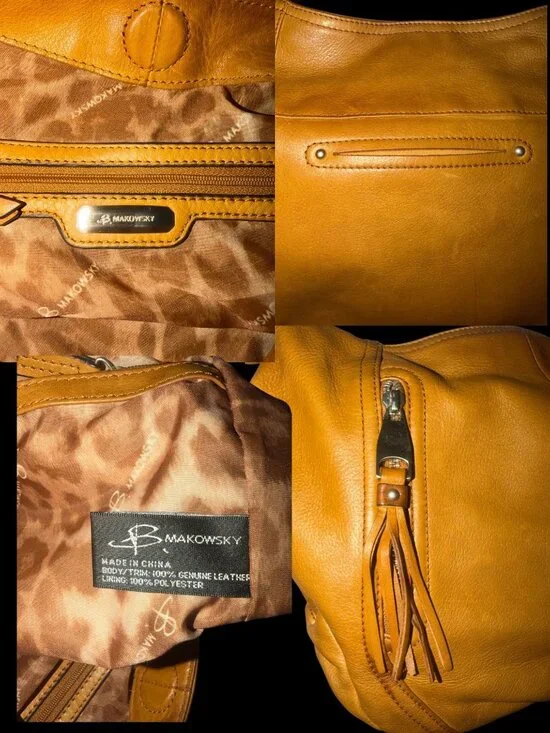 VTG B Makowsky Hobo Tan Leather Silver Nickel Accented Slouchy Shoulder Bag Boho - Picture 9 of 9